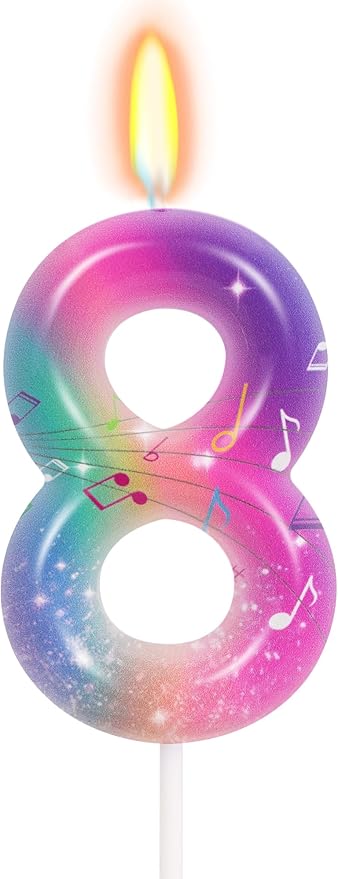 FAMGift Kpop Musical Note Birthday Candles - Number 8 Candle for Music Themed Cake Topper, Colorful Birthday Decorations for Girls