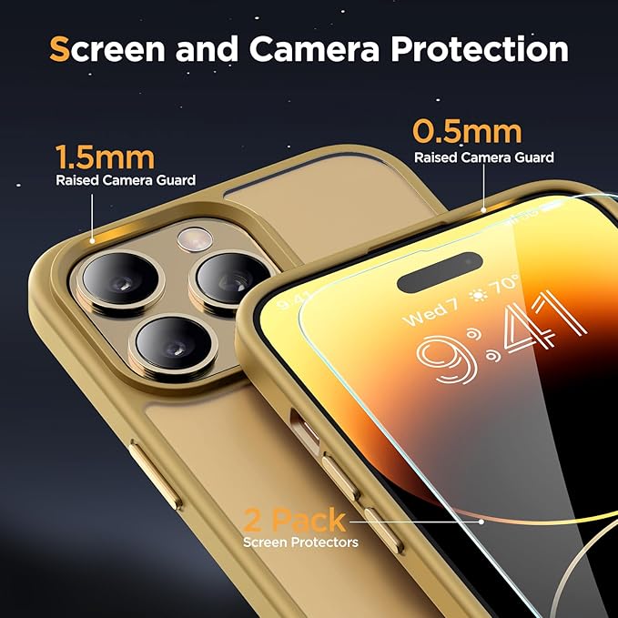 Miracase Magnetic for iPhone 14 Pro Case 6.1 inch (Compatible with MagSafe)（with 2X Screen Protectors） Military-Grade Protection, Anti-Fingerprint Translucent Matte Phone Case Cover, Light Yellow