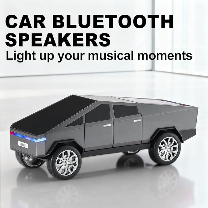 Futuristic Pickup Truck Bluetooth Speaker with LED Display Screen – TWS Stereo, FM Radio, USB/TF Playback, LED Headlights, Built-in Mic, Gift for Truck Fans, Auto Style Lovers&Tech Collectors (Gray)
