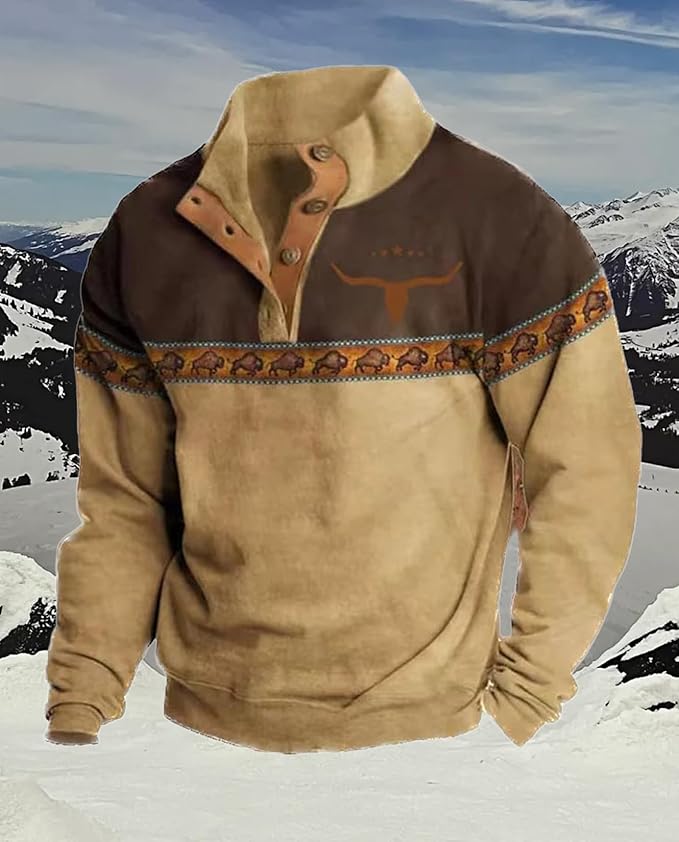 Western Sweatshirts for Men Aztec Retro Pullover Quarter Zip Sweatshirt Mens Stitching Color Fleece Sweatshirt