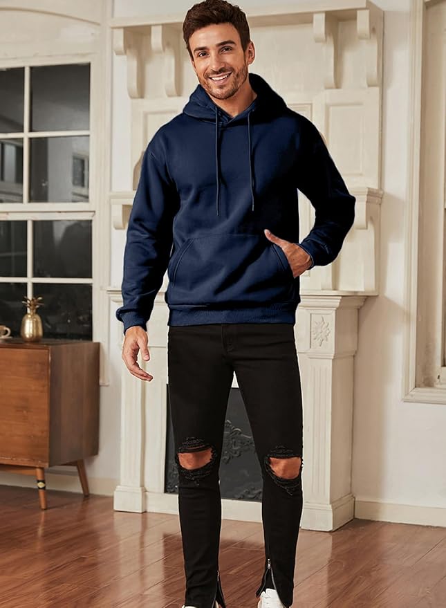 JMIERR Mens Casual Cotton Hooded Collar Drawstring Hoodies Pullover Sweatshirts Casual Long Sleeve Shirts