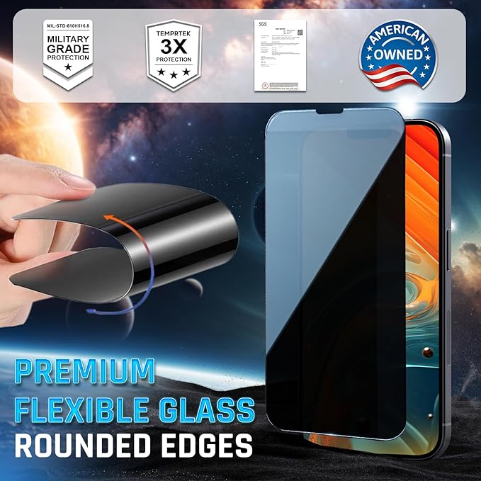 TEMPRTEK+ 2 Pack for iPhone 13Pro Max/14 Plus Privacy Screen Protector Privacy 9H Military Grade Scratch Fingerprint Resistance Anti-Glare Shatterproof Tempered Glass Anti-Spy Easy Installation Bubble Free