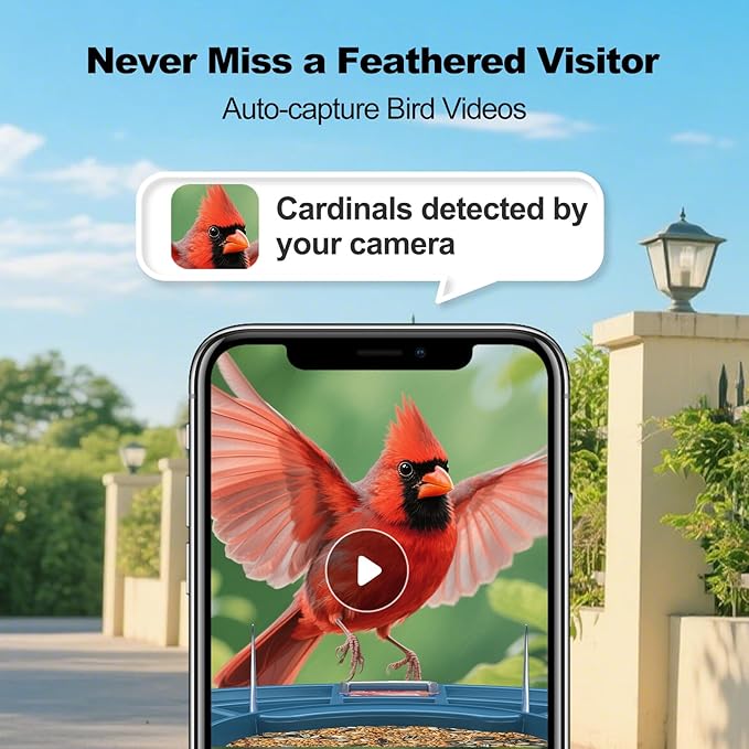 Bird Feeder with Camera,FHD Live View Video,Smart WiFi Bird Feeder Camera with Solar Panel,AI Birds Identification,IP65 Waterproof Birds House with Cam,Instant Arrival Alerts,Ideal Gift for Fathers