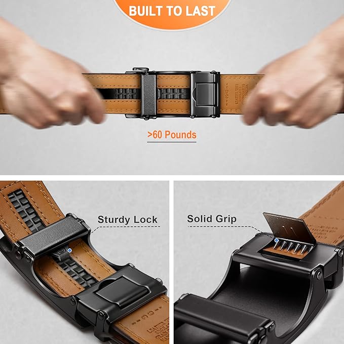 BULLIANT Men's Ratchet Belt 2 Pack-Click Leather Belt Adjustable for Men Gift 1 3/8-Cut for Perfect Fit