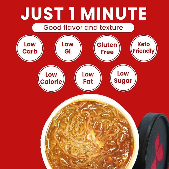 Hethstia Konjac Noodles Red Curry Soup Cups – 6-Pack Shirataki Angel Hair Pasta, Low Carb (4g), Instant Konjac Spicy Red Curry Broth, Gluten-Free, Low Sugar, Low Fat, Healthy Asian Ramen