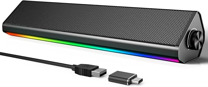 LENRUE Computer Speakers for Desktop,PC Speakers with Bluetooth,USB Computer Speakers for PC Desktop Laptop Monitors,Gaming Speakers with Light and Dual Touch Tech (Type-C Adapter Included)