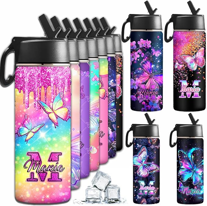 VIPOPSA Custom Water Bottle For Girls 18oz Customized Water Bottle With Straw Lid Gifts For Girls Boys School Sports Cup