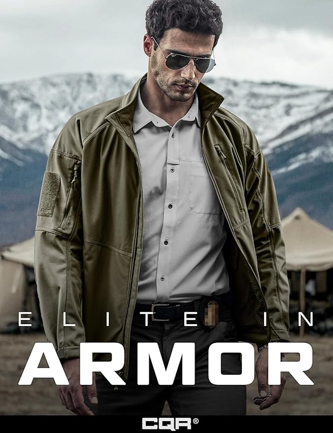 CQR Men's Tactical Softshell Jacket, Winter Warm Fleece Lined Coat, Water Resistant Outdoor Hunting Hiking Rain Windbreaker