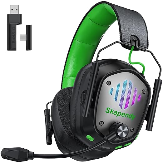 Wireless Gaming Headset for PS5, PS4, PC, Switch, Mac, Mobile, USB & Type-C 2.4GHz Gaming Headphones with Mic ENC Noise Cancelling, 50mm Drivers, 3D Surround Sound, Cool RGB Lights, 50-Hr Battery