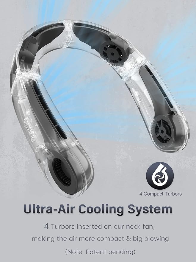 ChillGo Neck Fan - 4 Turbo Foldable Portable Fans - Personal Bladeless Fan 5200mAh with Strong Airflow, Neck Fans that Blow Cold Air with 4 Vent Small Mini Fans Wearable Cooling Fan for Travel Outdoor