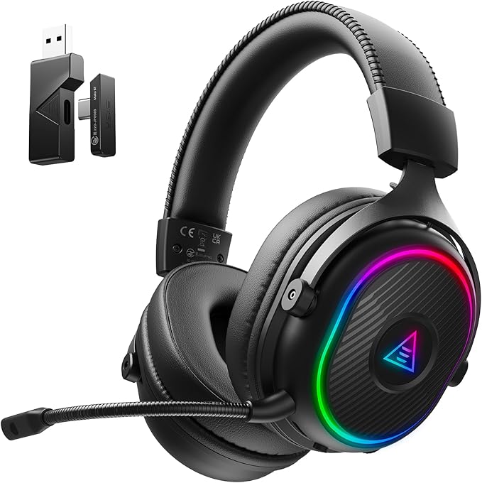 EKSA 2.4GHz Wireless Gaming Headset for PS5,PS4,PC,Switch,Mobile,Mac, Bluetooth Gaming Headphones with Detachable Microphone, RGB, 30ms Latency, 50H Battery, Stereo Sound Headset for Xbox