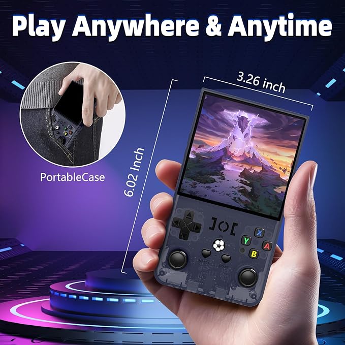 R36MAX Retro Handheld Game Console, 4.0 Inch IPS Screen Retro Gaming Console,Linux System, 4000mAh Battery Portable Pocket Mini Arcade, Built-in 128G, Lead Gray