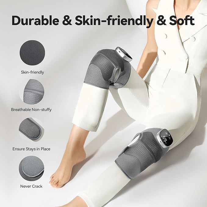 Knee Massager with Heat Vibration for Pain Relief MAXwarm 5.0-Heated Knee Brace with 5 Heat Levels and 4-Zone Massage, X-Warm Temperature Lock Tech, Gifts for Men Women(Grey, 1-Pack)
