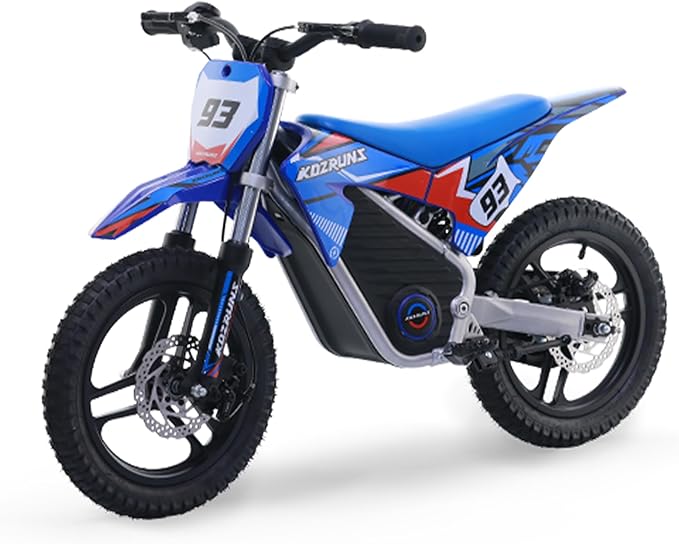 Racing Grade Electric Dirt Bike for Kids, Peak 500W Powerful Motorcycle for Ages 5-10, 36V 5.2Ah Lithium Battery, Dual Shock Absorption, 3 Speed Modes, Safe Disc Brake, 14 inch Off Road Tires, Blue
