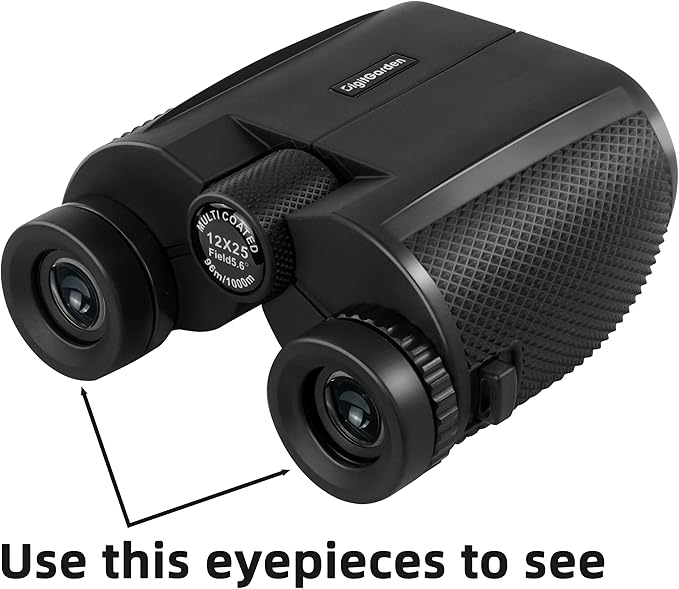 Binoculars for Adults and Kids, 12x25 HD Compact Binoculars for Bird Watching, Large Eyepiece Waterproof Binocular and Low Light Vision, Easy Focus for Sport Games, Outdoor Hunting, Travel Sightseeing