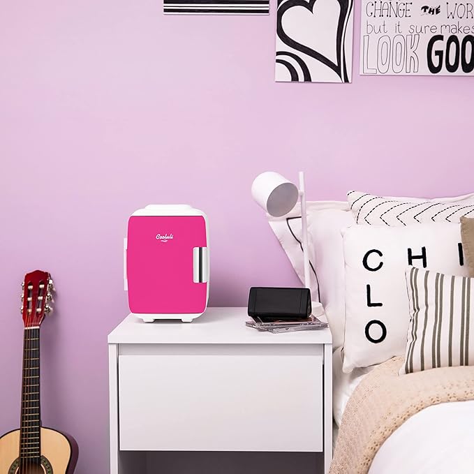 Cooluli Skincare Mini Fridge for Bedroom - Car, Office Desk & Dorm Room - Portable 4L/6 Can Electric Plug In Cooler & Warmer for Food, Drinks, Beauty & Makeup, 12v AC/DC & Exclusive USB, Fuchsia