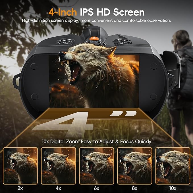 Night Vision Goggles - 4K Night Vision Binoculars for Adults, 4'' HD Screen Binoculars Camera for Camping/Security, Support Computer, 10x Zoom, 5000mAh Battery, 32GB TF Card, Gifts for Men, Black