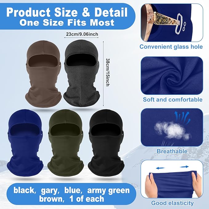 Suhine 5 Pcs Winter Balaclava Ski Mask Windproof Thermal Full Face Mask Cold Weather Balaclava with Reflective Stripe