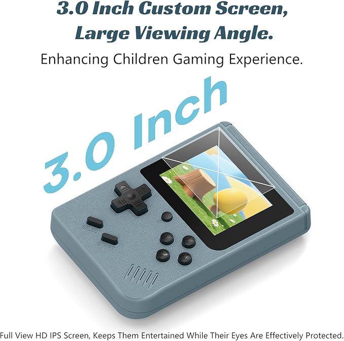 xiskt Retro Handheld Games Console, Built-in 400 Video Games,Portable Video Gaming Player with 3.0 Inch IPS Screen and Rechargeable Battery (Gray)