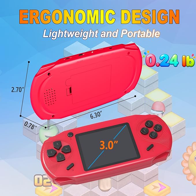 16 Bit Handheld Games for Kids Adults 3.0'' Large Screen Preloaded 100 HD Classic Retro Video Games USB Rechargeable Seniors Electronic Game Player Birthday Xmas Present (Red)