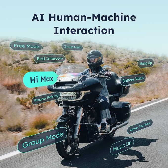 F1 Motorcycle Bluetooth Headset with Smart Voice Control, 10 Riders Mesh Helmet Communication Systems, Noise Cancellation/APP FOTA/Magnet Base, 5mi Long Distance Intercom for Snowmobile/Ski