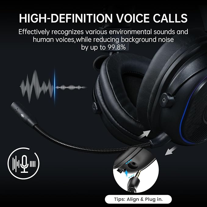 EKSA 2.4GHz Wireless Gaming Headset for PS5,PS4,PC,Switch,Mobile,Mac, Bluetooth Gaming Headphones with Detachable Microphone, RGB, 30ms Latency, 50H Battery, Stereo Sound Headset for Xbox