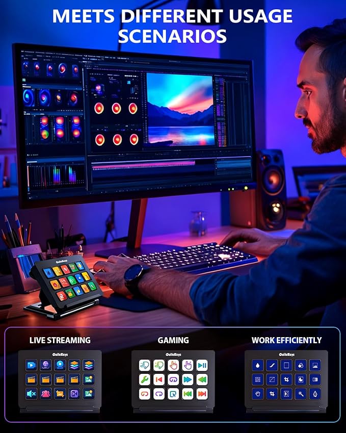 Stream Controller, Stream Deck with 15 Macro Keys Customizable, Gaming Macro Keypad with Trigger Actions in OBS/Twitch/YouTube/Streamlabs/Discord/Zoom, Compatible with Mac/PC, Foldable Stand