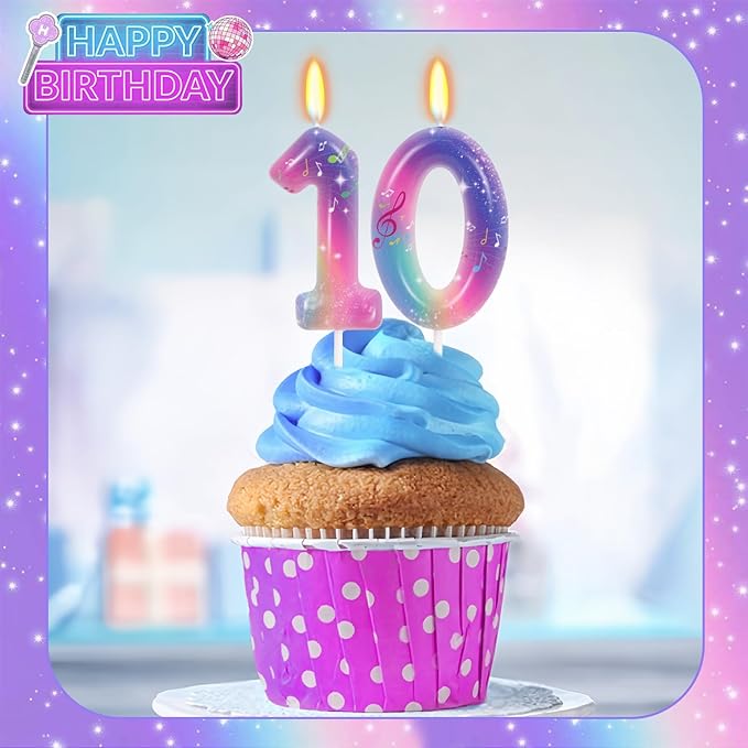 FAMGift K-pop Musical Note Birthday Candles - Number 10 Candle for Music Themed Cake Topper, Colorful Birthday Decorations for Girls