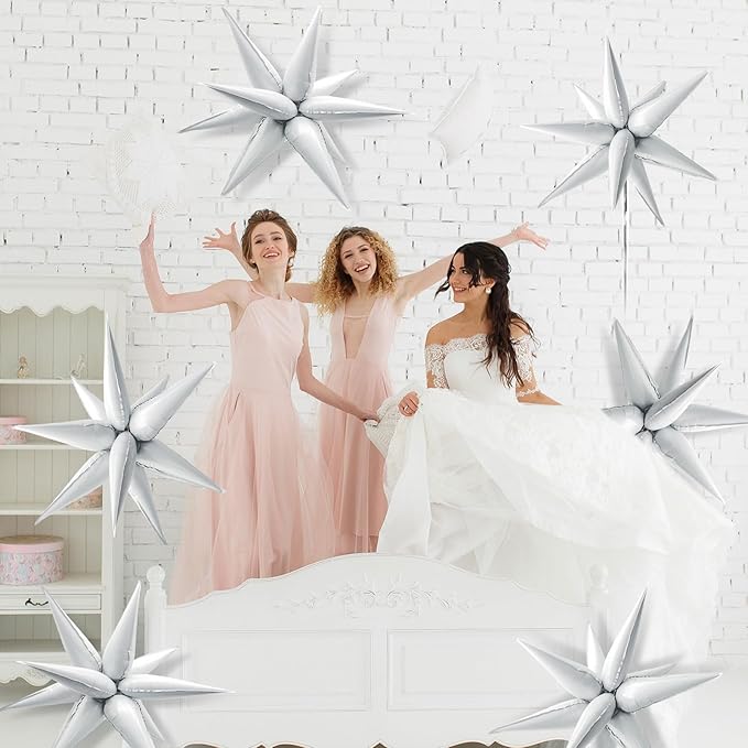 White Star Balloons Foil Explosion Mylar Baloons - 60Pcs Large Spike Balloon White Party Decorations for Birthday Wedding Engagement Anniversary Bachelorette Graduation Halloween Christams