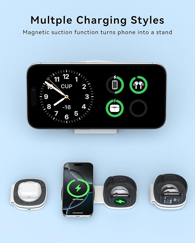 Flodable 2 in 1 Mag-Safe Wireless Charger for iPhone 16 15 14 13 12 Series,Apple Watch Series/Ultra/SE,Airpods/Pro,Portable Magsafe charger 3 in 1 Wireless Charging Station (Black with 20W PD Charger)