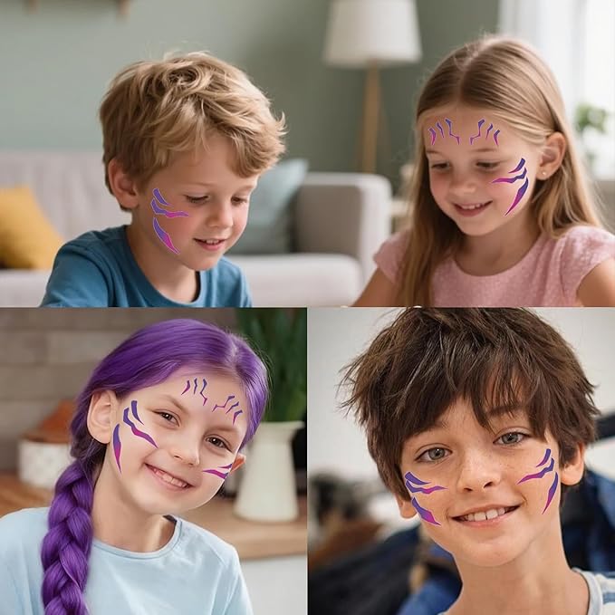8 Rumi tattoos, trendy anime Rumi cosplay purple temporary tattoo stickers, Halloween cosplay party waterproof cosplay costume accessories (Gradient)