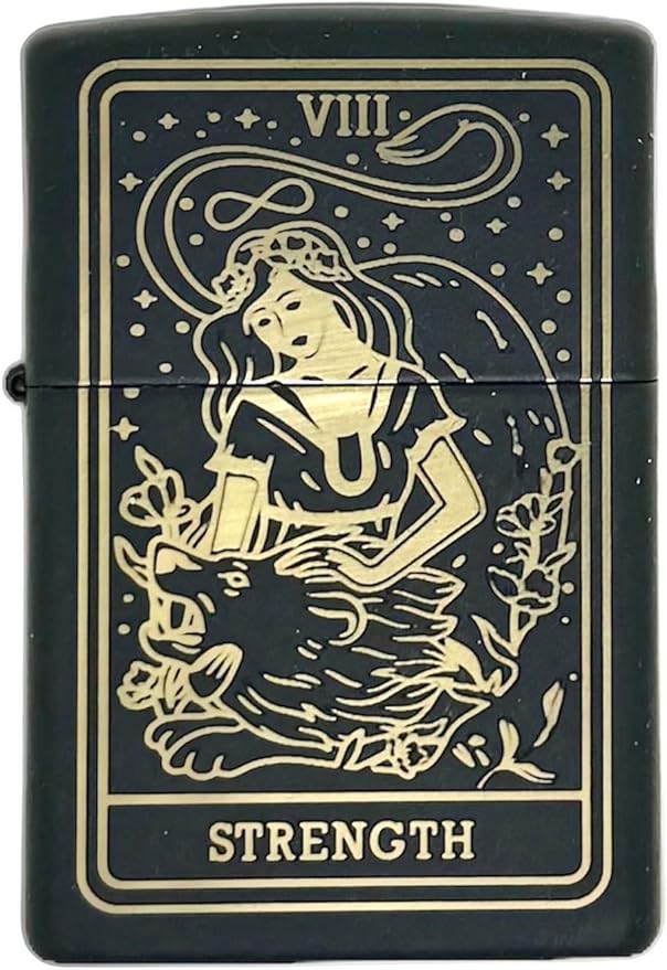 23 Custom Tarot Card - Major Arcana Card Laser Engraved Zippo Black Matt Windproof Lighter (Strength)