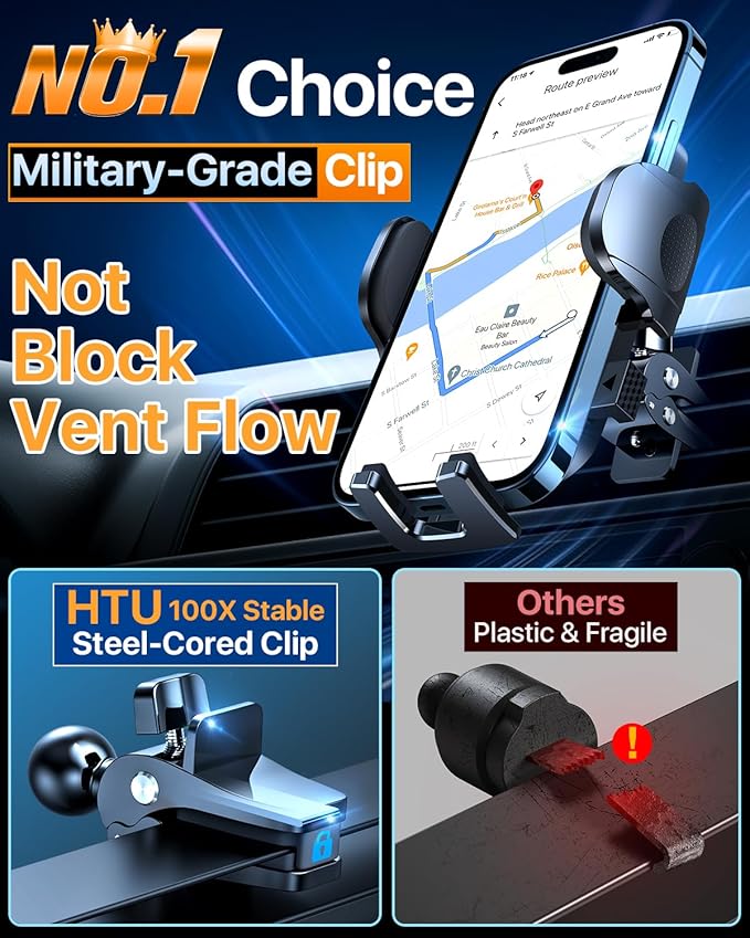 2026 Ultimate Best【True Military-Grade & Safety Cert】Car Phone Holder HTU【Upgraded 5-in-1 & 100+LBS Strongest Suction】360 Rotation Truck Windshield Dashboard Vent Mount Stand for iPhone Android, Red