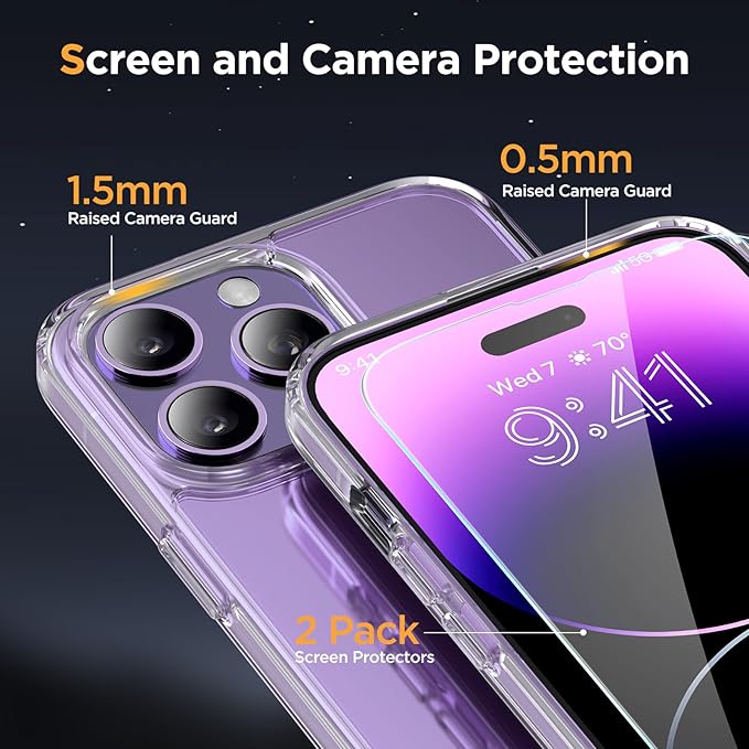 Miracase Magnetic for iPhone 14 Pro Case 6.1 inch (Compatible with MagSafe)（with 2X Screen Protectors） Military-Grade Protection, Anti-Fingerprint Translucent Matte Phone Case Cover, Clear