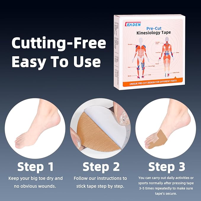 IEADEN Precut Kinesiology Tape for Bunion, 40 Pcs, Bunion Corrector & Relief, Big Toe Support and Pain Relief, Breathable Hypoallergenic Latex-Free Tape, (Beige)
