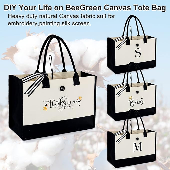 BeeGreen eeGreen Canvas Tote Bags Bulk Personalized Gifts for Women 3 Packs Blank Plain Birthday gifts Beach Bags, wholesale for DIY, Gift for Friends, Teachers, Mom