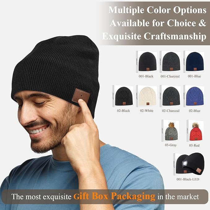 Bluetooth Beanie, Double-Layer Wool Lining Bluetooth Hat Beanie with Pom Pom for Women/Teen Girls/Family, 20hrs Playing, Gift Packaging for Christmas Stocking Stuffers Thanksgiving (03-Red)