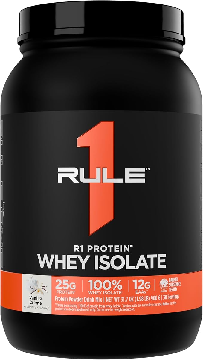 Rule 1 R1 Protein Whey Isolate - with 25g Protein & 6g BCAA Exclusively from Isolated & Hydrolyzed Sources for Workout Recovery (2 Pounds*, Vanilla Créme)