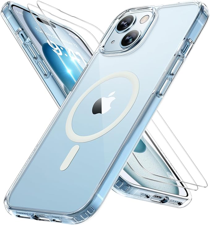 Miracase Magnetic for iPhone 15 Case (Compatible with MagSafe)（with 2X Screen Protectors） Military-Grade Protection, Anti-Fingerprint Translucent Matte Phone Cover for iPhone 15 6.1 inch, Clear