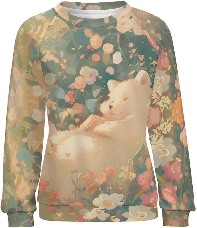 Sweatshirt for Women Cat Print Fashion Funny Plus Size Ladies Dressy Crewneck Casual Trendy Tee Shirts