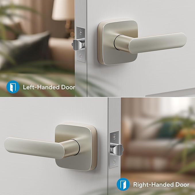 ULTRALOQ Passage Lever Door Handle, Reversible Handle No Lock for Interior or Exterior Door, Closet, Hallway, Adjustable Latch Backset, IP65 Waterproof, Satin Nickel, Zinc Alloy