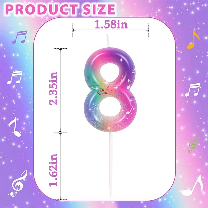 FAMGift Kpop Musical Note Birthday Candles - Number 8 Candle for Music Themed Cake Topper, Colorful Birthday Decorations for Girls