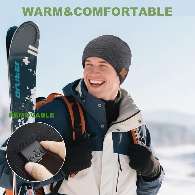 Bluetooth Beanie for Men Hat with Headphones,Unisex Tech Gifts Stocking Stuffers Adults