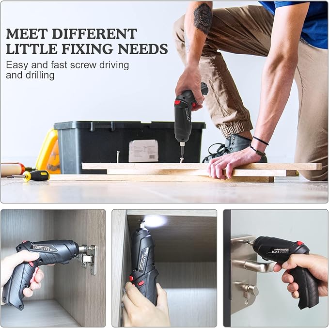 Cordless Electric Screwdriver, Charging 2-3hours, 47 pcs Accessories Small Drills for Moving, Disassembling and Reassembling Cabinets and Beds not Suitable for Construction Sites and Concrete Drilling