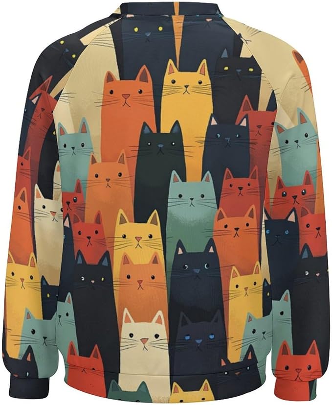 Fall Sweaters for Women 2024 Cat Print Long Sleeve Casual Crewneck Warm Fall Pullover Comfy Fashion Sweatshirts