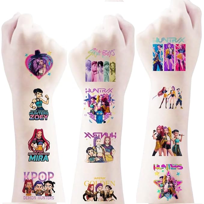 50Pcs Sheets Kpop Demon Temporary Tattoos for Kids, Cartoon Kpop Hunters Birthday Party Favors Gifts for Girl Boys Home Activity Class Prizes Carnival Christmas Rewards