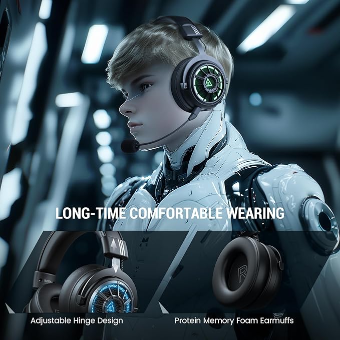 EKSA Wireless Gaming Headset for PS5, PC, PS4, Mac, Switch, Gaming Headphones with 2.4GHz, Bluetooth 5.3, 7.1 Surround Sound, Detachable Noise Canceling Microphone