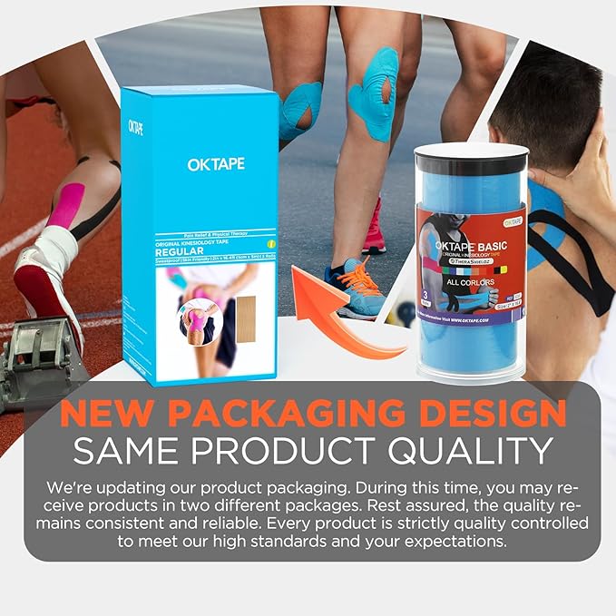 OK TAPE Regular Kinesiology Tape (3 Pack), Original Cotton Athletic Tape for Support Muscle Joint Knee, Sports Waterproof Tape Uncut Strips Latex Free, Hypoallergenic, 2in×16.4ft - Black