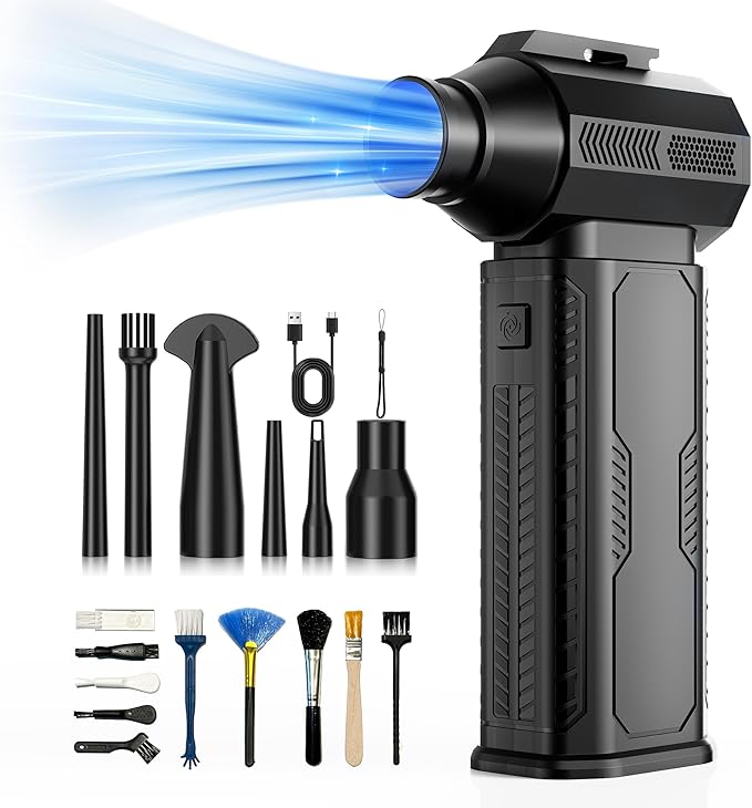 Compressed Air Duster, 130,000RPM Ultra-Powerful Cordless Electric Air Duster with 8000mAh Rechargeable Battery, 4-Gear Adjustable Air Blower for Keyboard, Computer, Car, Home Cleaning