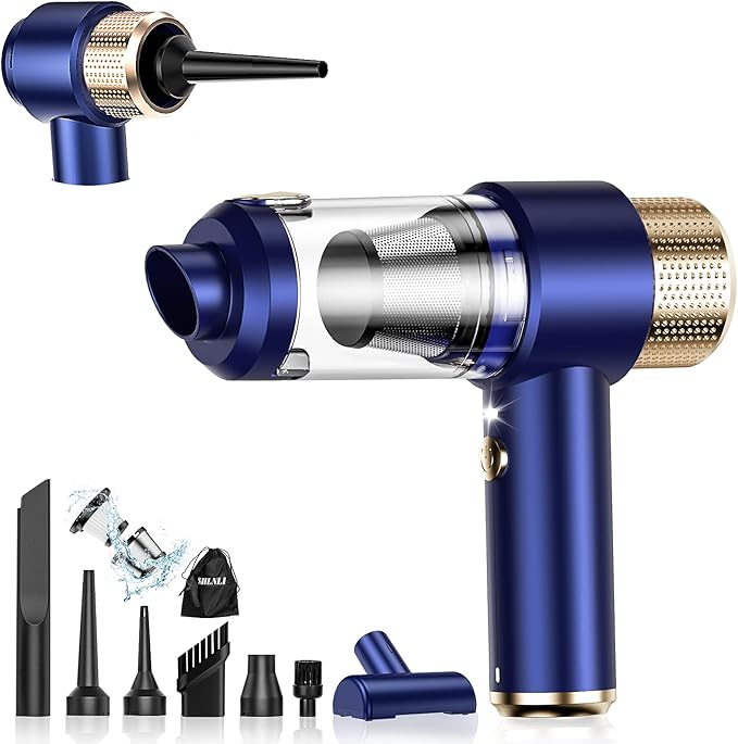 Mini Vacuum Cleaner, 15000PA Car Vacuum Cleaner Portable Cordless with LED Light, 4 in 1 Air Duster and Handheld Small Vacuum Rechargeable for Car, Home, Office, Pet（Blue）
